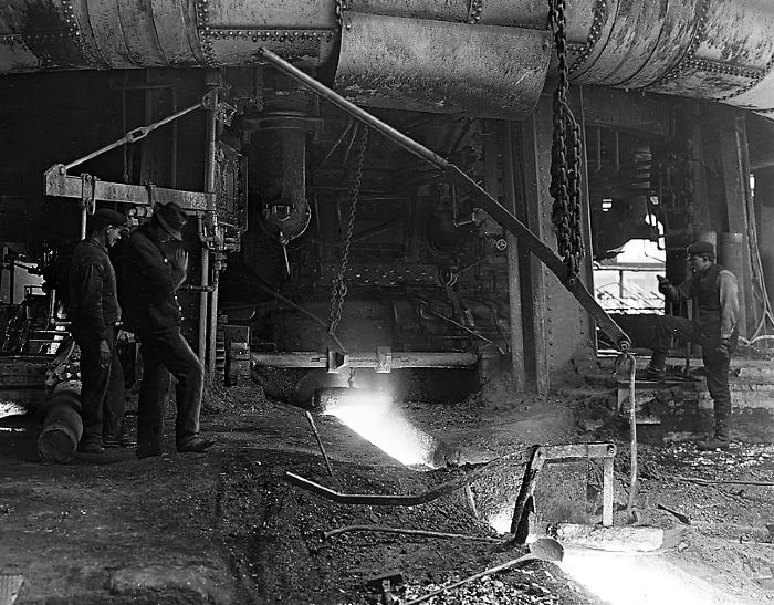 Machinery. Tapping blast furnace at steel plant in Lackawanna.