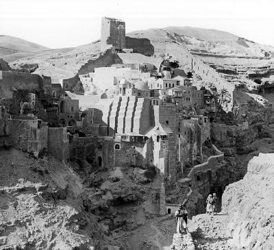 Syria.  Convent of Mar Saba;  View up the Kedron.  Wilderness of Judea, west of the Dead Sea