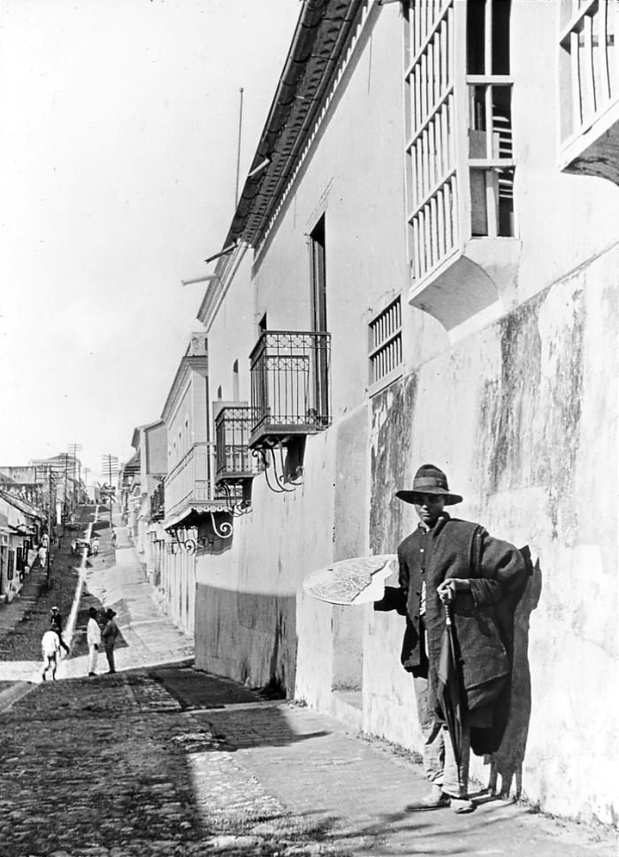 Venezuela.  Bolivar.  Street with Small Overhanging Balconies