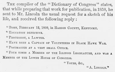 Abraham Lincoln. Sketch Of His Life in 1858