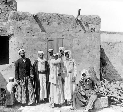 Syria.  Group of Druse Men before a House.  On Mt. Carmel