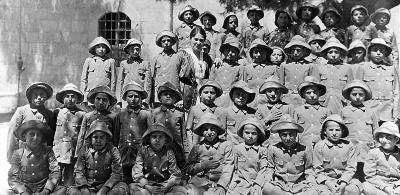 Armenian Orphan Boys in New Khaki Uniforms. Jerusalem, Palestine