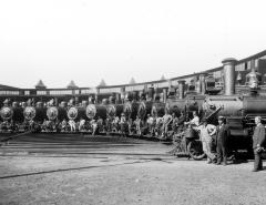 Locomotives in Roundhouse