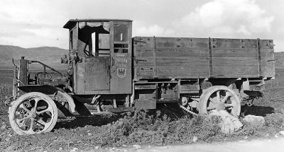 A captured German lorry on the road. In Samaria, Palestine