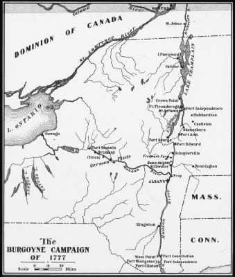 American Revolution. Map of Burgoyne Campaign of 1777