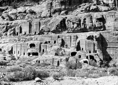 Syria.  Petra.  Numerous Tombs at Different Levels in Wall Opposite the Theater