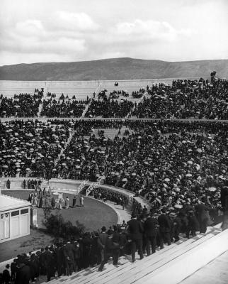 Acting the Antigone of Sophocles before audience in modern stadium. Athens, Greece