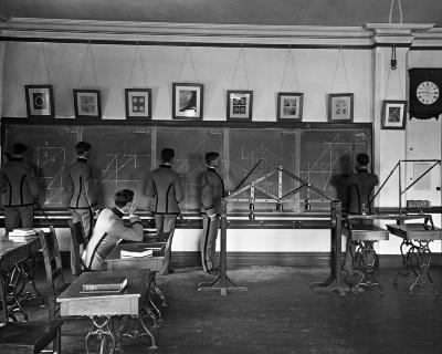 Class in mechanics, cadets at blackboard