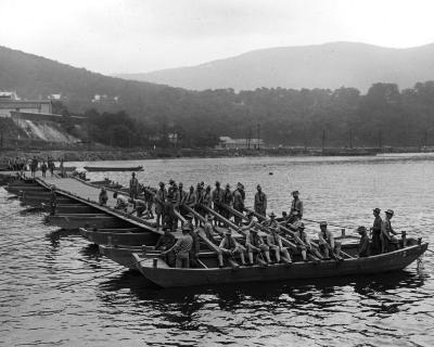 Constructing pontoon bridge, U.S. Military Academy, West Point, N.Y.