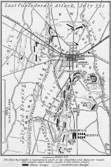 Civil War. Map of Gettysburg Attacks on First and Second Day