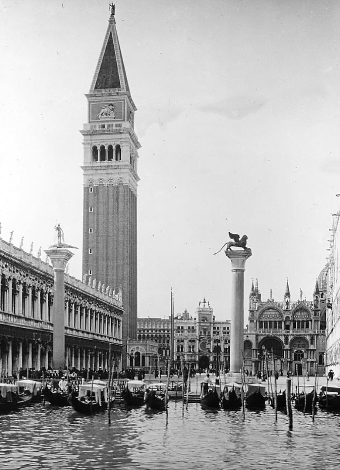 Italy.  Venice.  Piazzetta, Columns, Library, Campanile