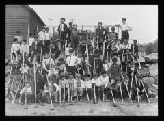 School Gardens. Crowd of Boys Ready for Work, Each with a Hoe or a Rake. Fairview Garden School, Yonkers, N.Y.