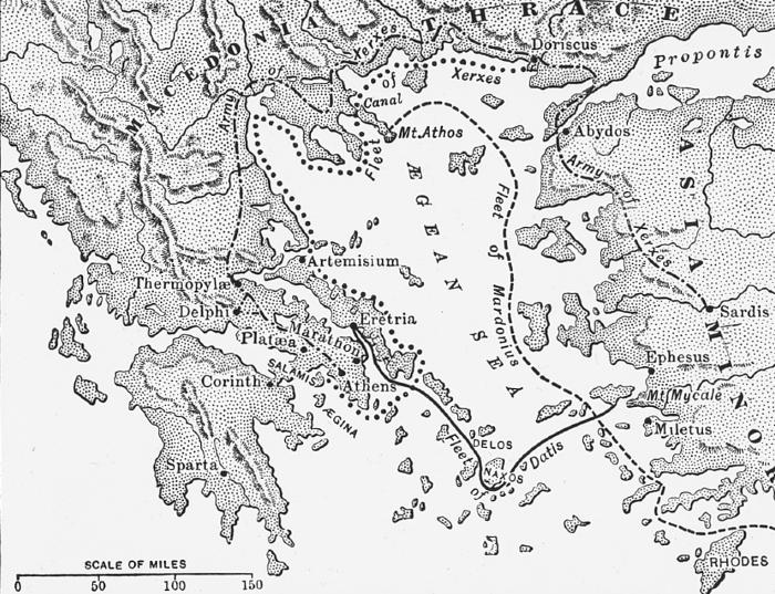 Greece - Map Showing Routes of the Persian Invasions