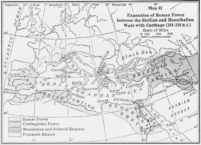 Map Showing Roman Expansion Between Sicilian and Hannibalian Wars