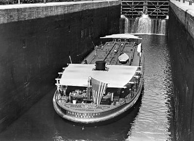 Barge Canal. Oil Tanker in Lock 7