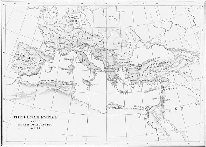 Greece - Map of the Roman Empire at the Death of Augustus, 14 A.D.