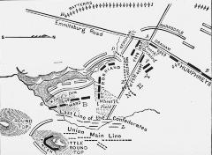 Civil War. Map of Confederate Attack at Gettysburg on July 2, 1863