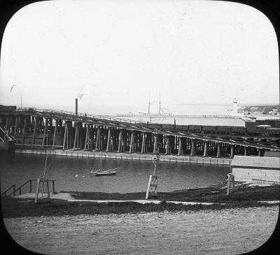 N.Y. Oswego. Harbor, Coal Trestle & Lighthouse.