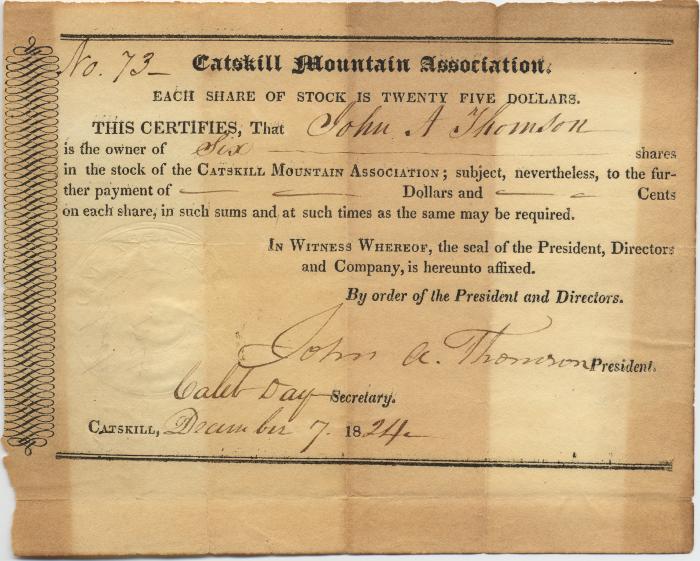 Catskill Mountain Association stock certificate