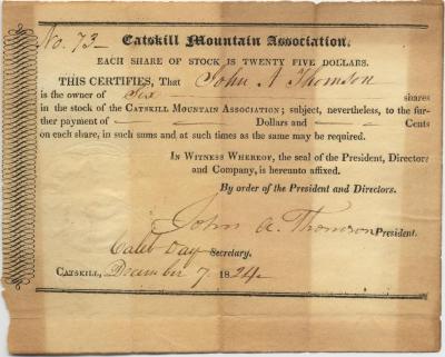 Catskill Mountain Association stock certificate