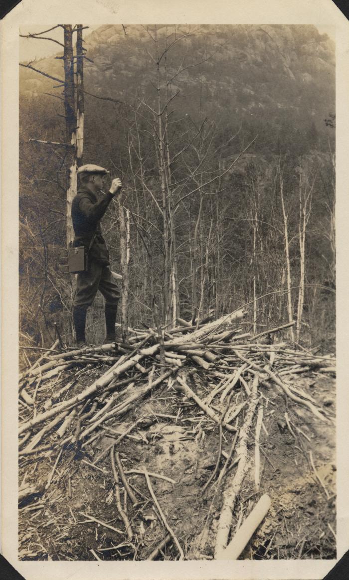 Standing on a beaver house in Peaked Mt. Pond