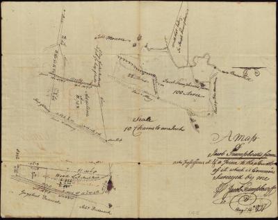 A Map of Jacob Trumpbour's farm as he possesses it & a piece to the South of it which is Commons