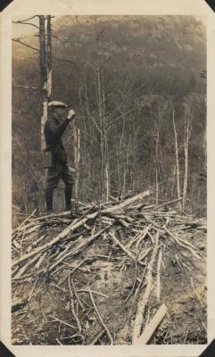 Standing on a beaver house in Peaked Mt. Pond