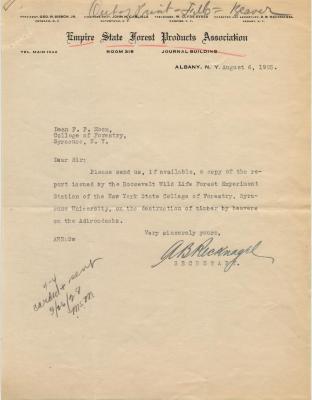 Letter to Dean Moon from Arthur B. Recknagel of the Empire State Forest Products Association