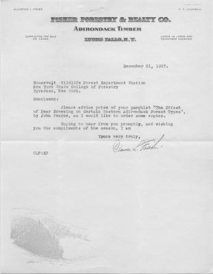 Letter from Clarence L. Fisher of Fisher Forestry and Realty Co. to staff of the Roosevelt Wild Life Station