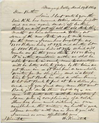 Letter from Wynkoop Kiersted to John Kiersted Jr. regarding difficulties in getting hemlock bark