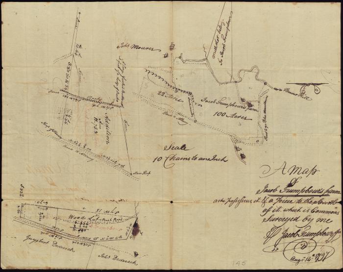 A Map of Jacob Trumpbour's farm as he possesses it & a piece to the South of it which is Commons