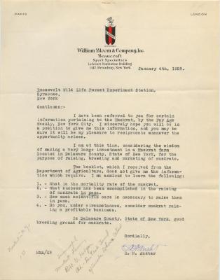 Letter from H. N. Auster to the Roosevelt Wild Life Forest Experiment Station