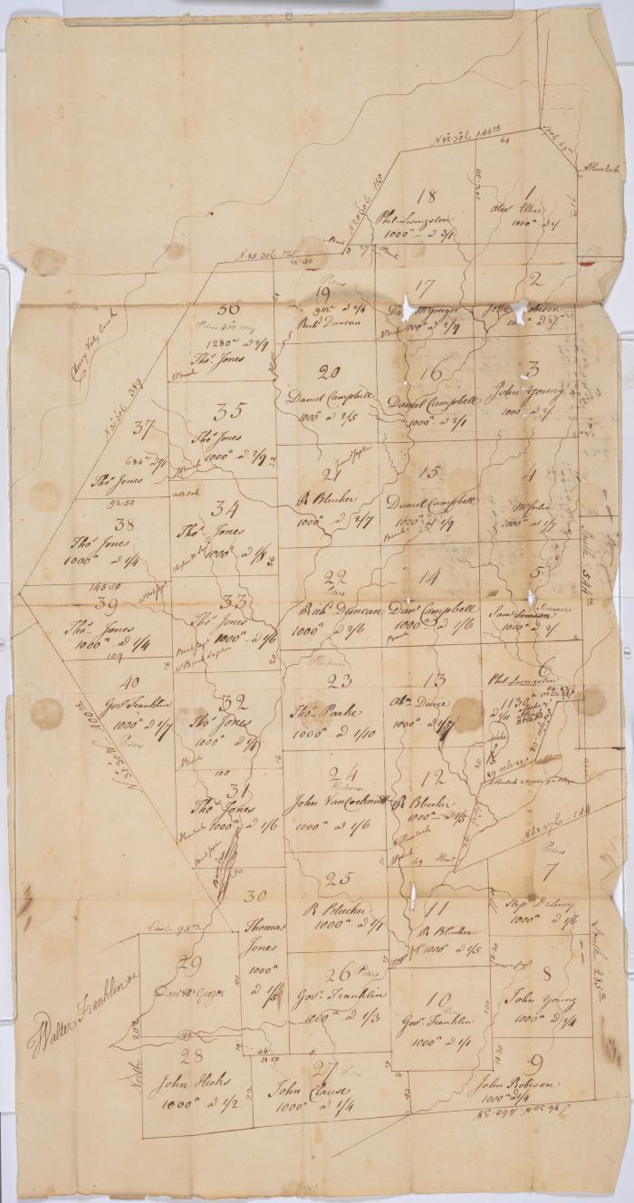 A Map of copied by Wm Cockburn of 40, 000 Acres Granted to Alexander McKee etc. in 1770. [Partitioned] Land into 40 lots for the [ill]