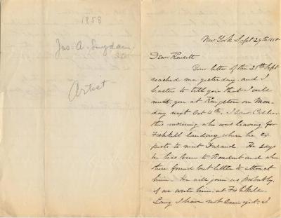 Letter to John Frederick Kensett from Jas. A. Suydam