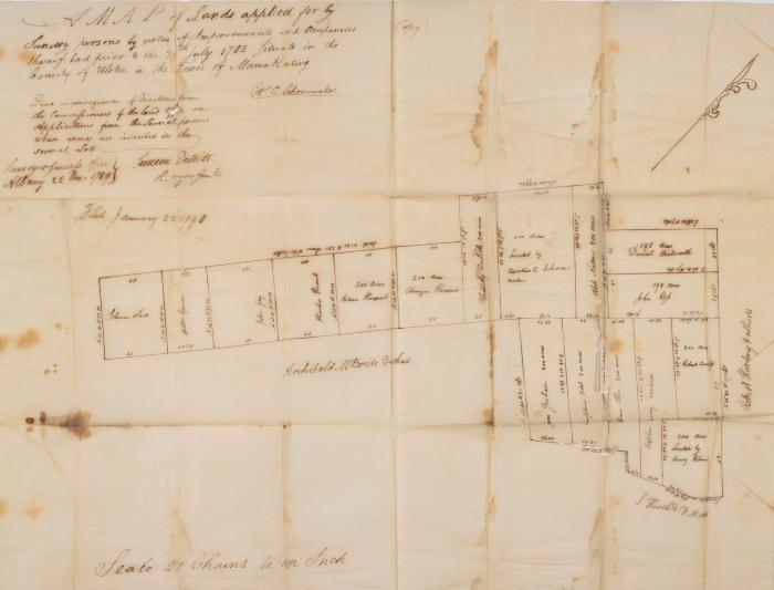 A Map of Lands applied for by Sundry persons by virtues of Improvements and occupancies there of prior to the 22 July 1782 situate in the County of Ulster in the Town of Mamakating