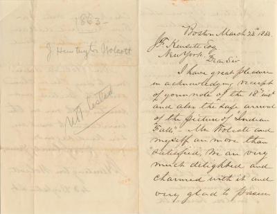 Letter to John Frederick Kensett from J. Huntington Wolcott