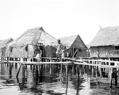 Philippine Islands.  Mindanao.  Moro Huts Built on Piles in Water