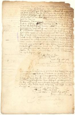 Deed from Thomas Broen to Jan Jansen Damen of a house and lot on Manhattan island, with a receipt for the purchase money