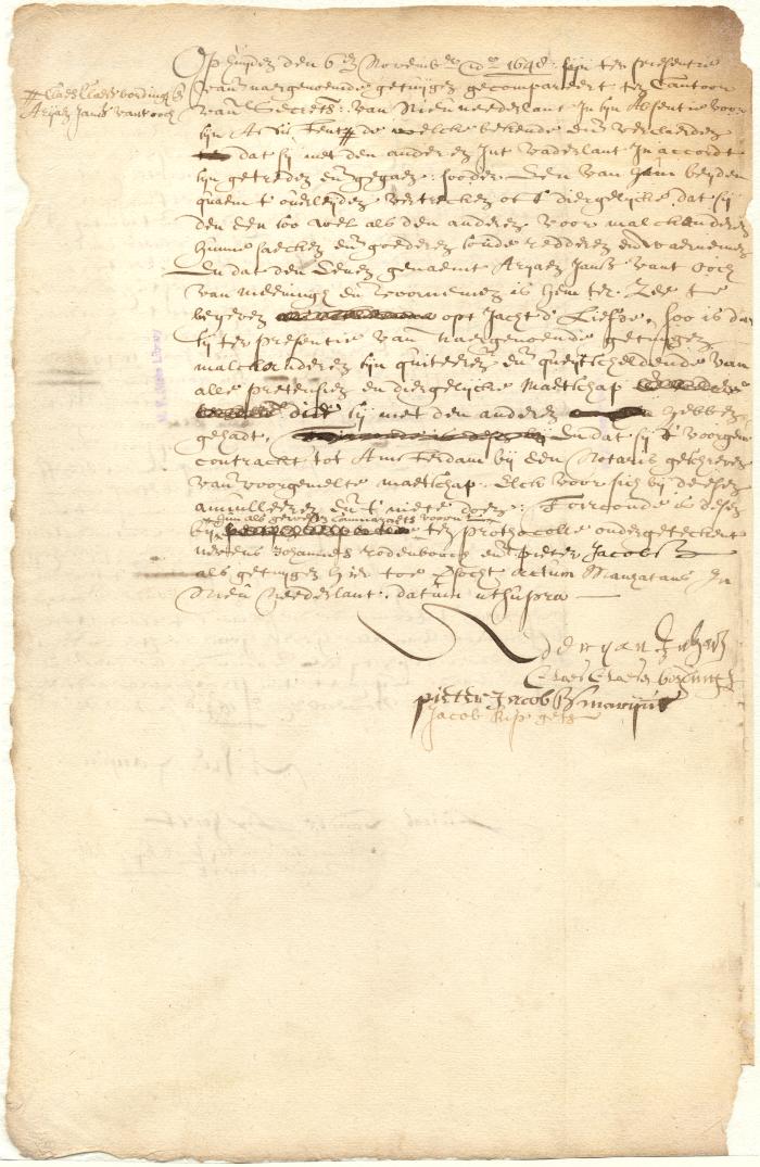 Dissolution of partnership between Claes Claessen Bordingh and Adriaen Jansen from 't Ooch