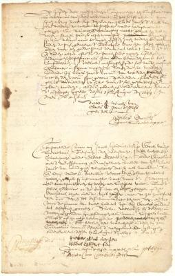 Deed from the curators of the estate of C. Jansen to Willem Thomassen of part of a garden at Manhattan; with receipt for the purchase money