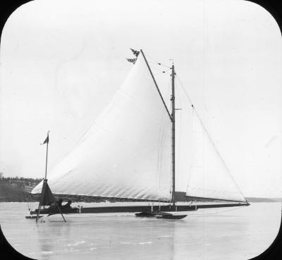 N.Y. Hudson River. Hyde Park. Ice Boat under Full Sail