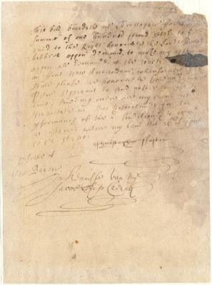 Bond of Christopher Foster to appear before the court at Fort Amsterdam when summoned by Director Stuyvesant