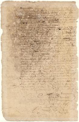 Deed from Symon Joosten to Augustyn Herrman of a lot on the east side of the Kolck in exchange for a lot in the rear of Burger Jorissen's lot