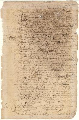 Deed from Paolo de Angola and Elaria the Creole, Negroes, to Symon Joosten of a lot of land on the east side of the Kolck on Manhattan Island