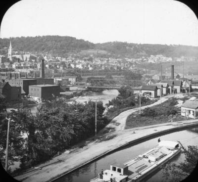 Panorama of Little Falls with Erie Canal in foreground