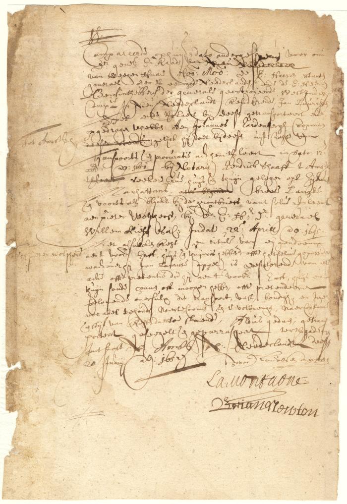 Deed from Jan Laurensen Appel to Johannes Hardenbergh of a house, lot and garden on Manhattan Island