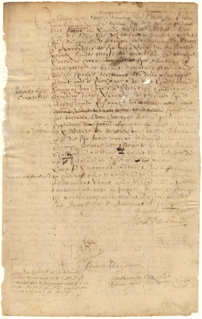 Contract of sale from Jacobus van Curler to Wilhelm Beeckman of Corlaers Hoeck on Manhattan Island