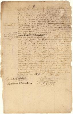 Deed from Dirck van Schelluyne, attorney for Lubbert van Dincklagen, to Hendryck Gerritsen, of a lot on Manhattan Island