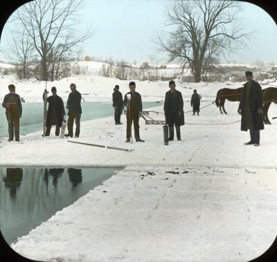 N.Y. Hudson River. Ice Cutting, Sawing & Plowing