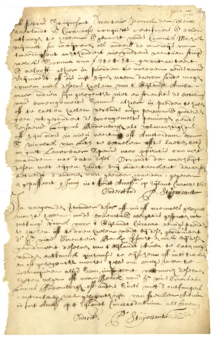 BOND of Petrus Stuyvesant concerning the purchase of provisions from the commissary on Curaçao